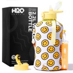 H2O Capsule 2.2L Half Gallon Water Bottle with Storage Sleeve and Covered Straw Lid - BPA Free Large Reusable Drink Container with Handle - Big Sports Jug, 2.2 Liter (74 Ounce) Happy Day