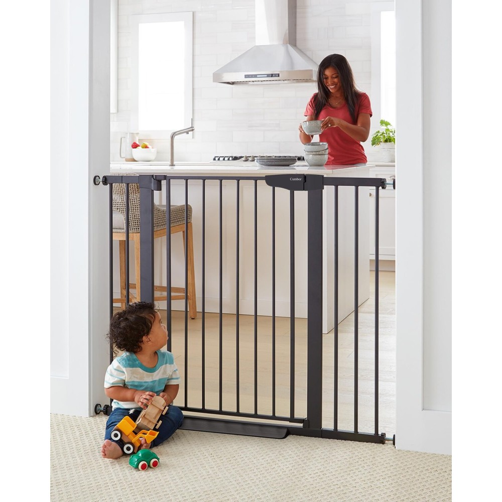 Cumbor 36 Extra Tall Baby Gate for Dogs and Kids with Wide 2-Way Door, 29.7- 46 Width, and Auto Close Personal Safety for Babies and Pets, Fits Doorways, Stairs, and Entryways, Black