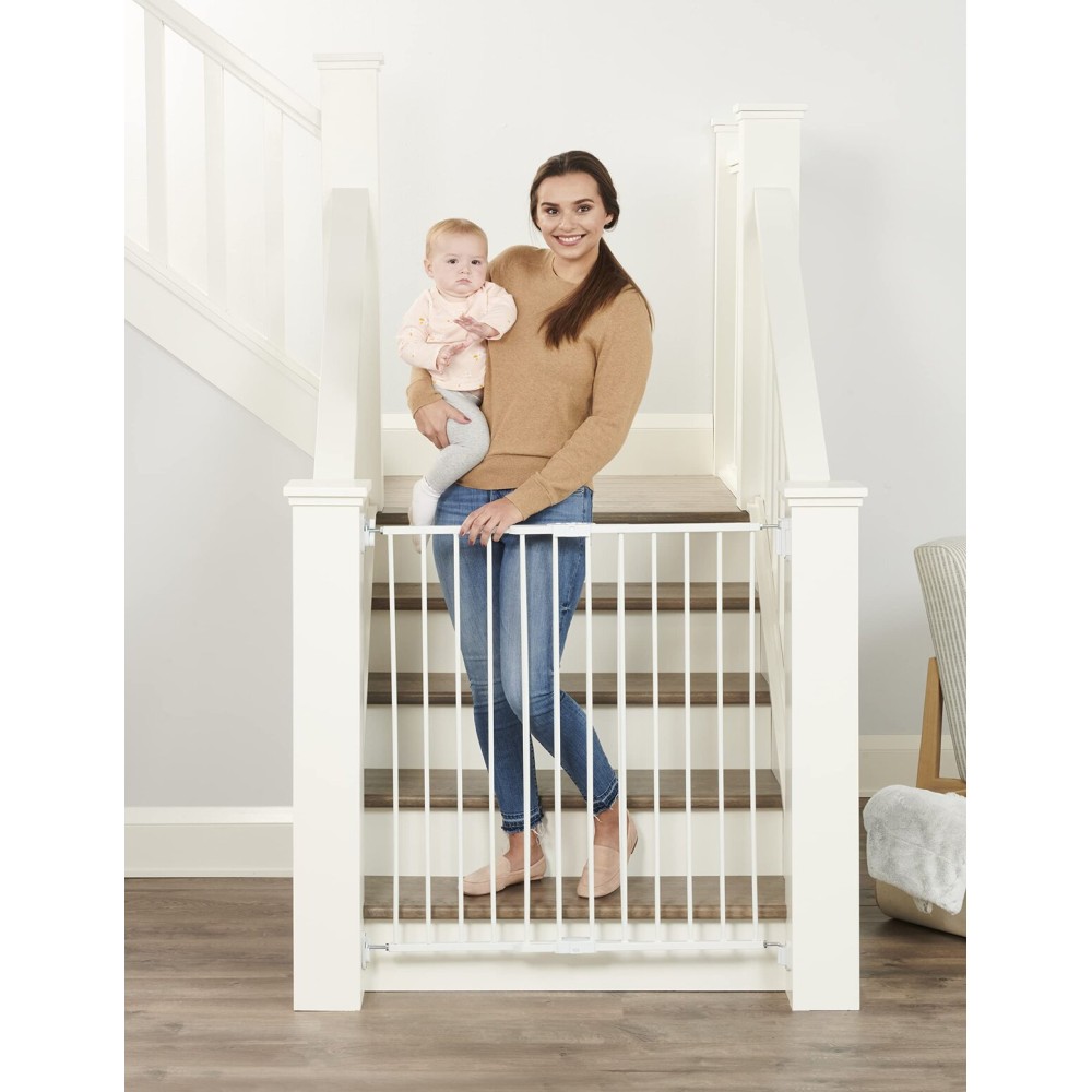 Regalo 2-in-1 Extra Tall Easy Swing Stairway and Hallway Walk Through Baby Gate, White, 24 - 40.5 Wide