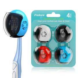 Frekare Helmet Toothbrush Covers Caps, Fits Most Manual and Electric Tooth Brushes, 4 Count (White, Black, Blue, Red)