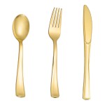 N9R 60PCS Gold Plastic Silverware - Gold Plastic Cutlery Set Disposable Flatware Dinnerware -30 Forks, 15 Spoons, 15 Knives for Party, Thanksgiving, Christmas