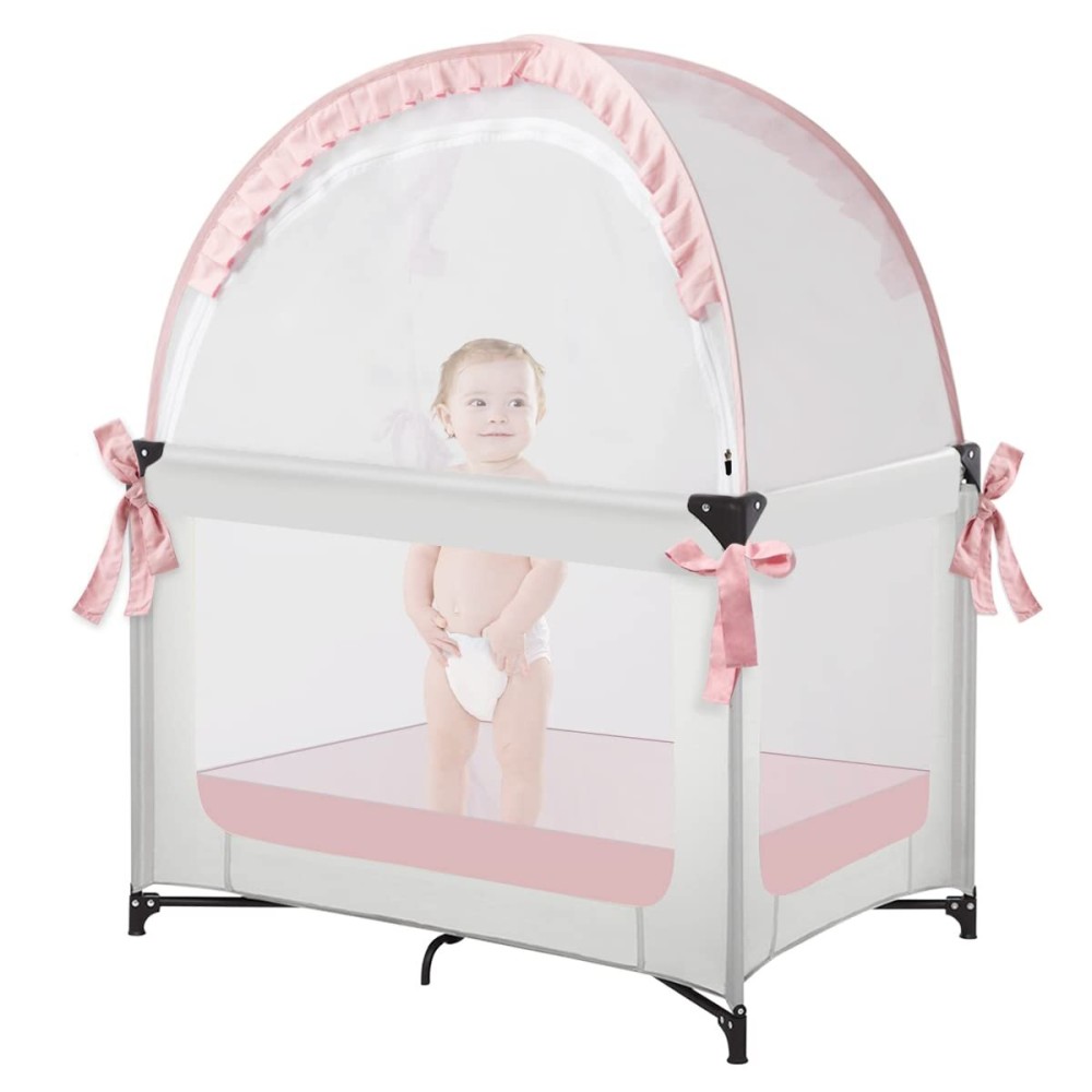 L RUNNZER Pack N Play Tent, Baby Mini Crib Tent to Keep Baby in, Crib Net for Pack and Play, Mini Cribs & Play Yard (39.6 L x 27.6 W x 49.2 H)
