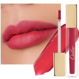 Oulac Matte Liquid Red Lipstick for Women, Long Lasting Lipstick Waterproof Lip Stain, No Transfer, Creamy High Pigmented Formula with Rose Oil, Vegan & Cruelty-Free, Light Red M08