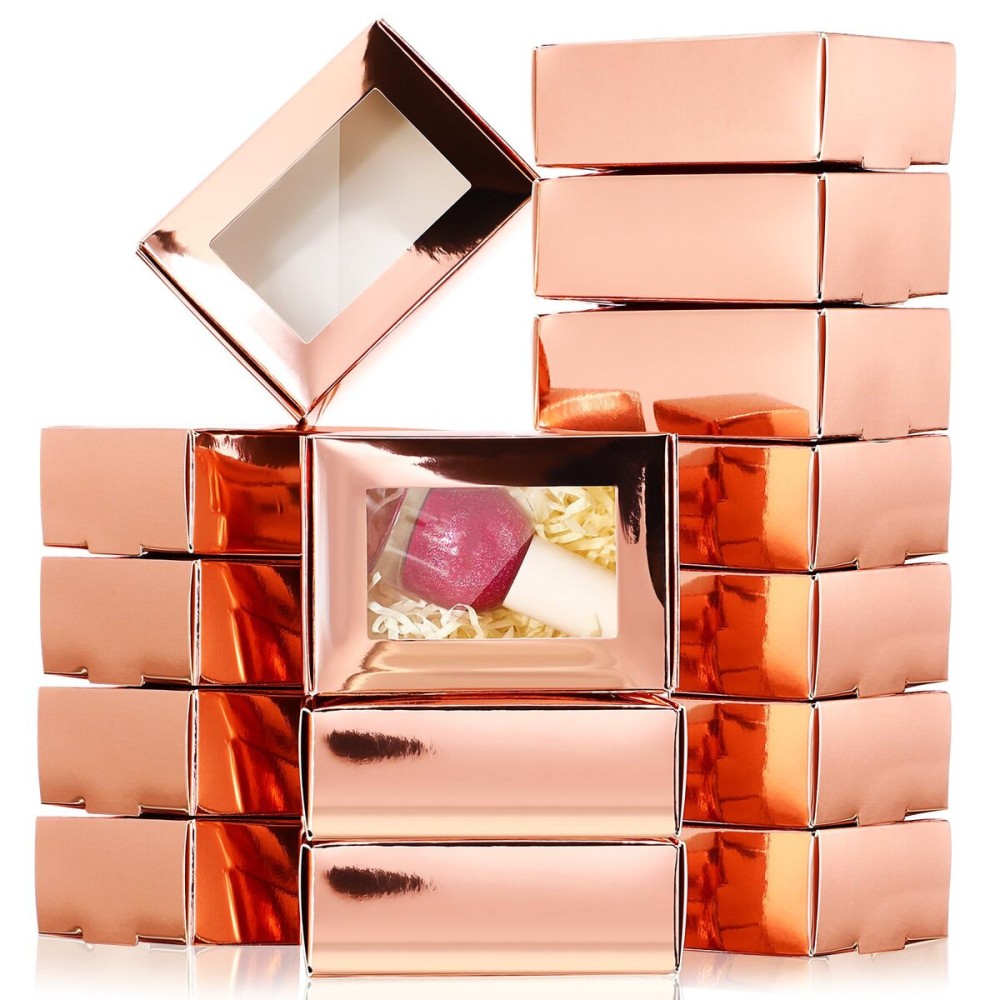 Zonon 30 Pcs Soap Boxes for Homemade Packaging, Mini Kraft Treat Boxes with Window for Bakery Candy Soap Making Gift Packaging(3.5 x 2.4 x 1.2 Inch,Rose Gold)