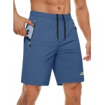 MAGCOMSEN Running Shorts for Men with Zipper Pockets Gym Hiking Quick Dry Athletic Work Lightweight Travelling Shorts Blue Grey