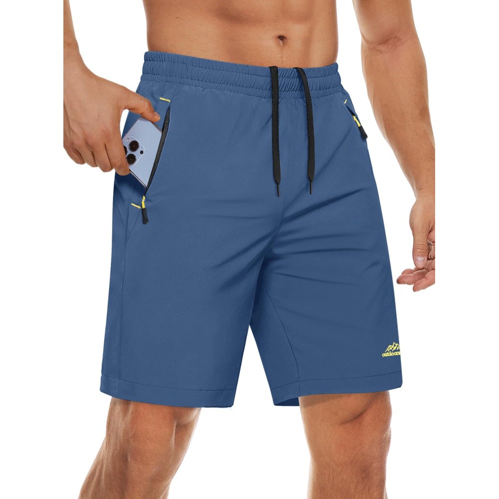 MAGCOMSEN Athletic Shorts Men Quick Dry 9 Inch Hiking Lightweight Running Fishing Travel Shorts for Men Blue Grey