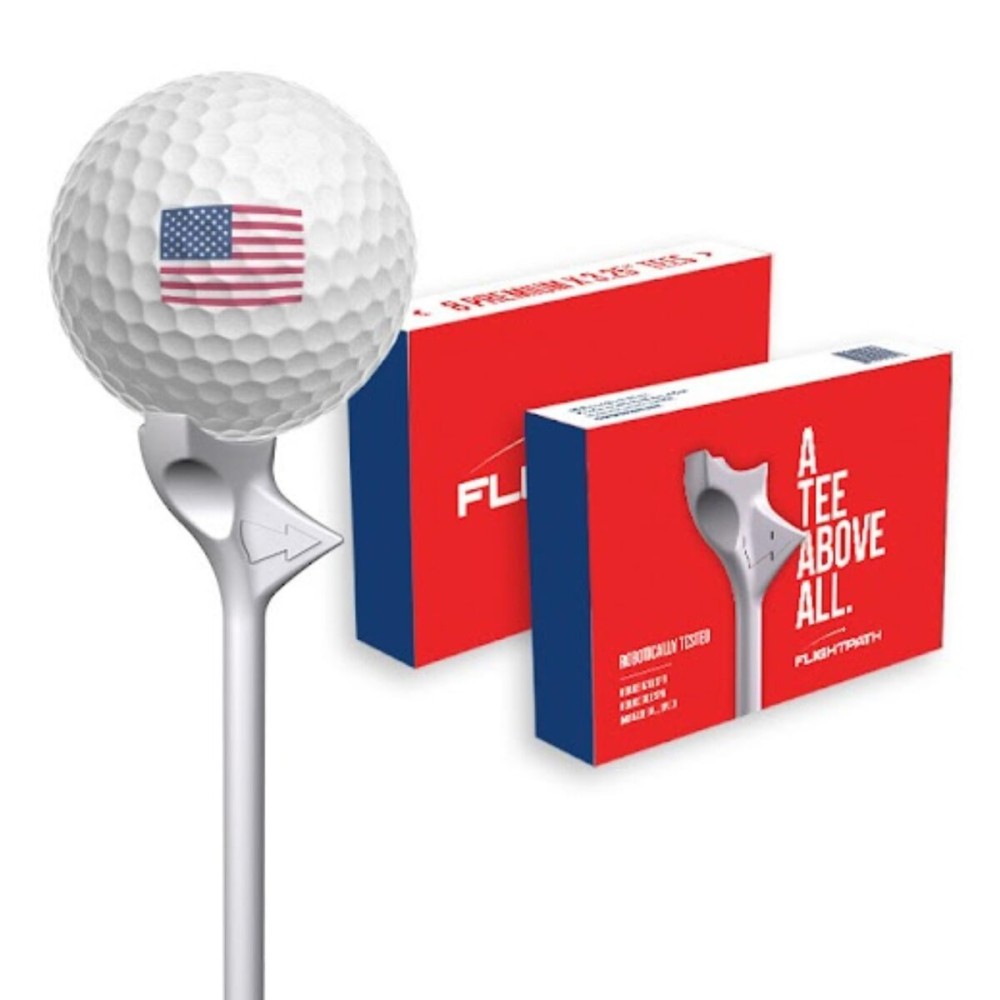 FLIGHTPATH Premium Golf Tees - Durable Plastic Golf Tee Designed to Enhance Golf Shot Distance & Precision - Robotically Tested to Reduce Ball Spin - USGA Approved (2 Packs of 8, 3.25)