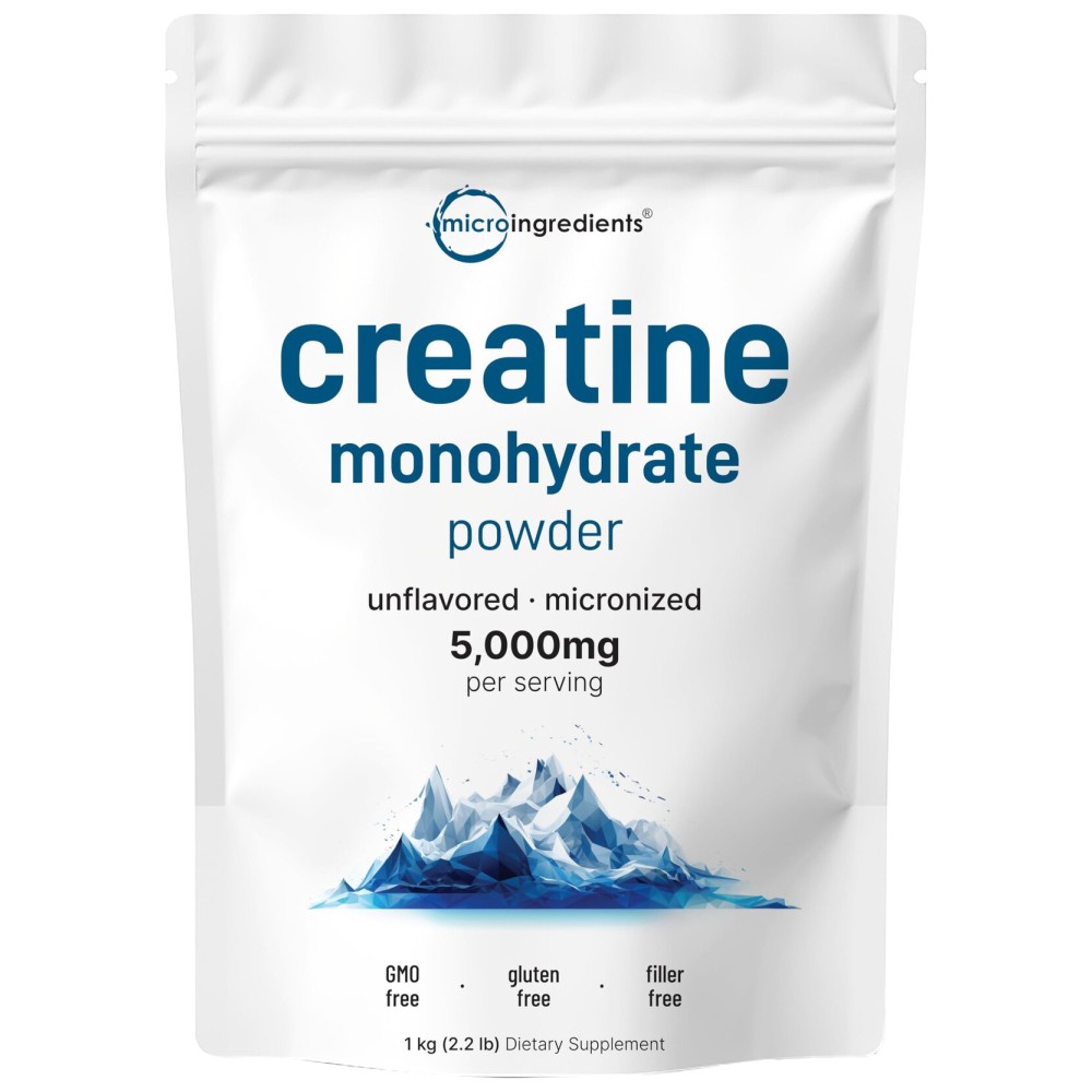 Creatine Monohydrate Powder 1 kg (2.2 Lbs), 5000mg Per Serv, Micronized Creatine Powder, Unflavored, Pure, No Filler, Keto & Vegan Friendly, Easy Dissolve Pre Workout Creatine for Women and Men