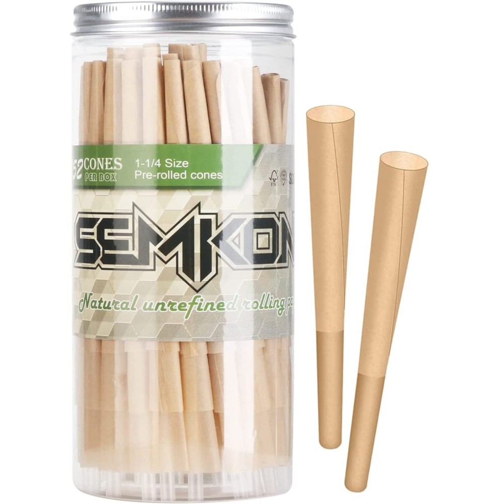 SEMKONT 1-1/4 Rolling Papers Pre Rolled Cones | 152 Pack | Natural Pre Rolled Rolling Paper with Tips | Easy to Use and Convenient