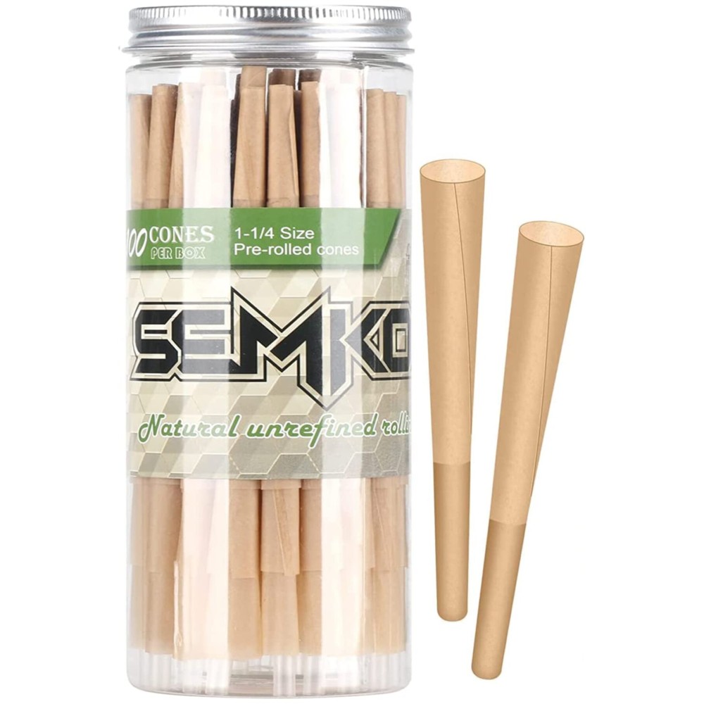 SEMKONT 1-1/4 Rolling Papers Pre Rolled Cones | 100 Pack | Natural Pre Rolled Rolling Paper with Tips | Easy to Use and Convenient