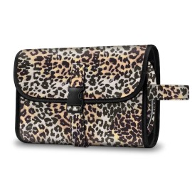 Fintie Portable Toiletry Cosmetic Travel Bag, Large Water Resistant Hanging Makeup Organizer Storage Pouch Case for Women Girls (Leopard)