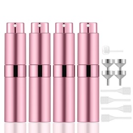 Lil Ray 8ml Portable Mini Perfume Atomizer(4 PCS)Refillable Empty Small Spray Bottle for Travel, Twist Type Pocket Cologne Sprayer (Pink)