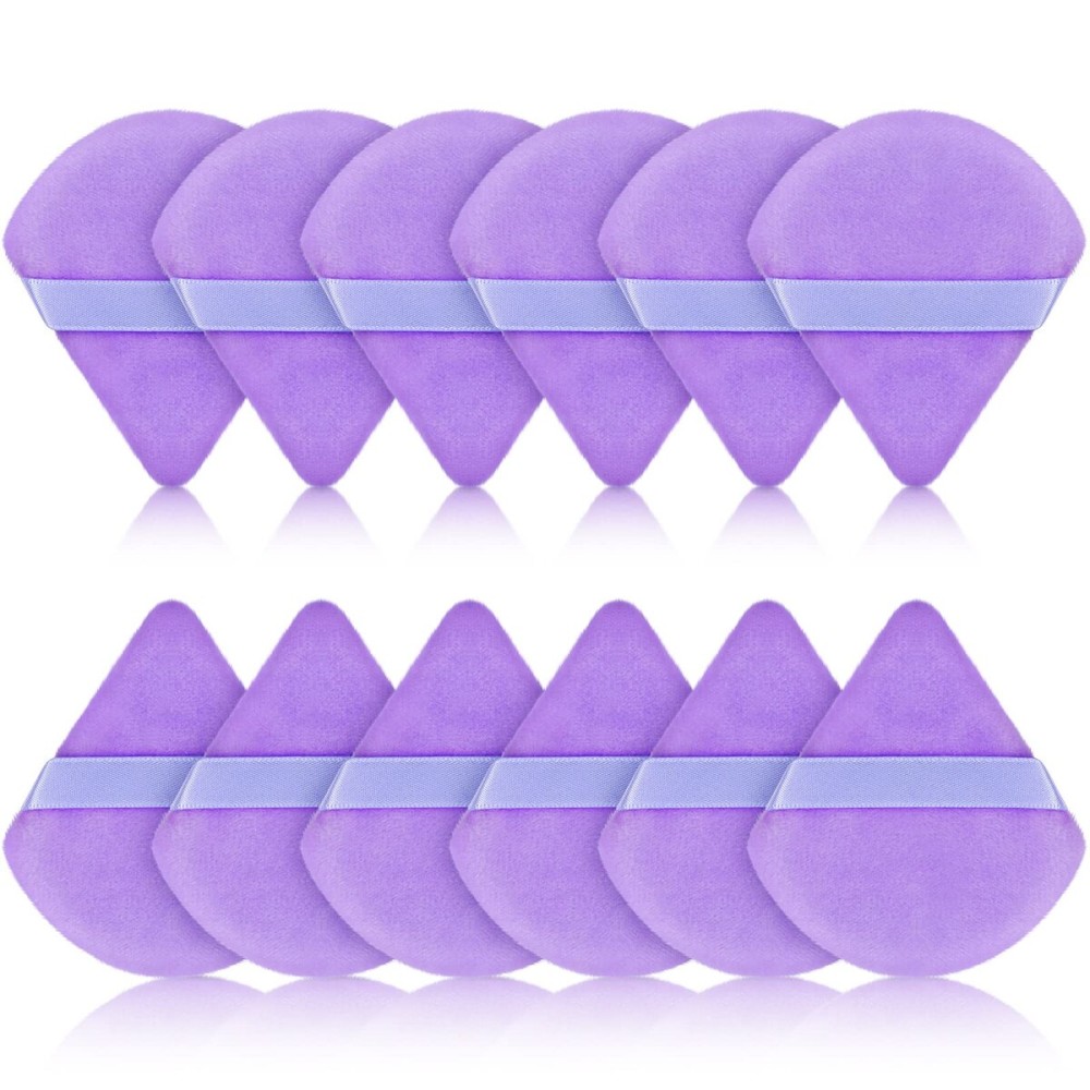 Maitys 12 Pcs Powder Puff Triangle for Face Makeup Cosmetic Loose Powder Puff Velour Soft Body Washable Reusable Foundation Sponge Wet Dry Makeup Tool for Women(Small,Purple)