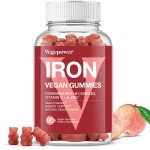 Vegan Iron Gummies Supplement - with Vitamin C, A, B-Complex, Folate, Zinc for Adults & Kids - Health Blood & Energy Support for Iron Deficiency, Anemia, No After Taste - Peach Flavor (90 Ct)