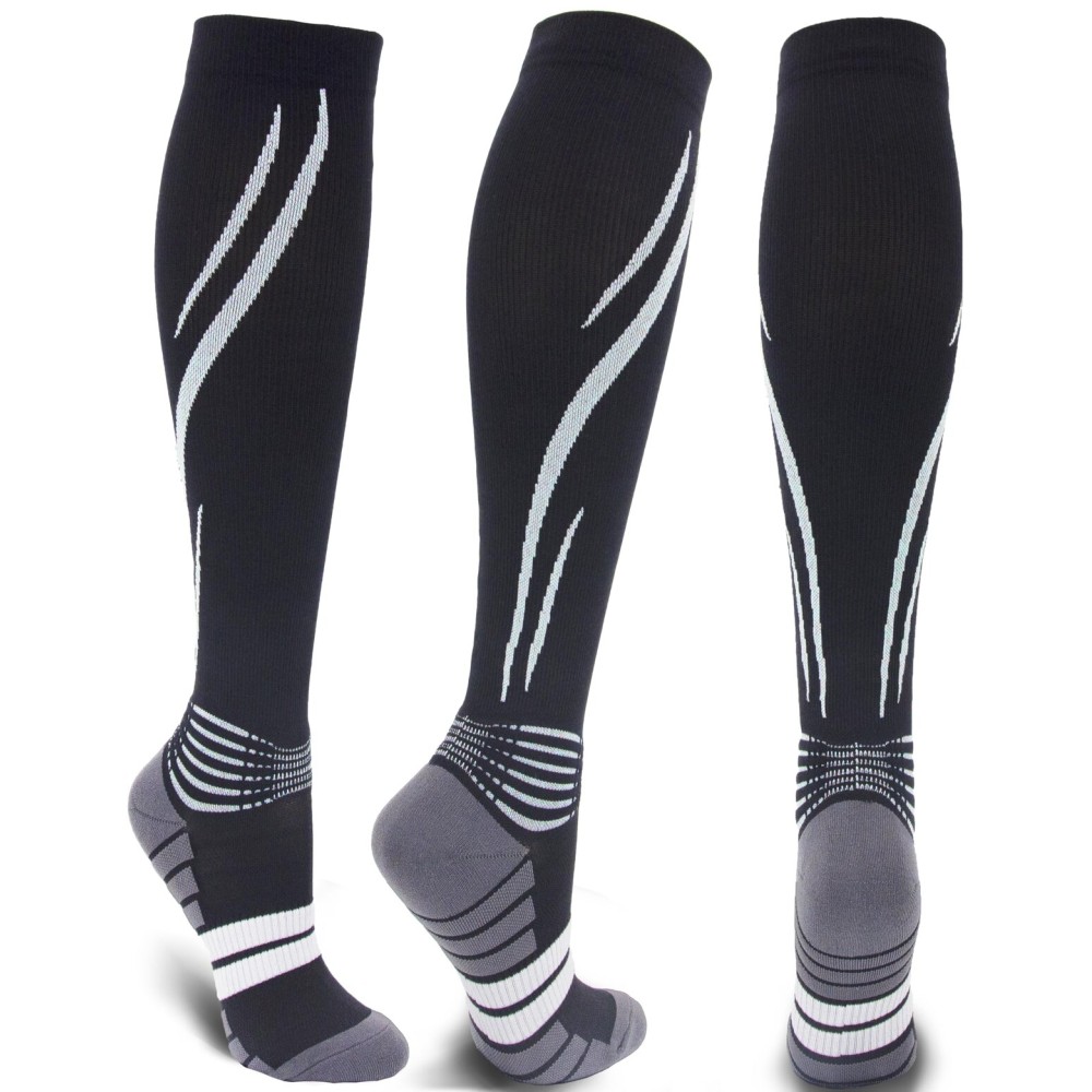 Keskale Compression Socks for Men & Women 20-30 mmHg Knee High (1 Pair) - Best Support for Medical, Athletic, Sports, Travel, Running (Black/Gray02, L/XL)