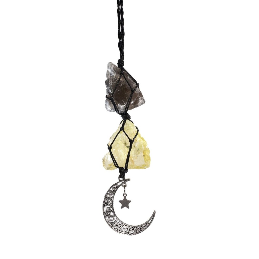 BOHO GARDEN Hanging Car Charm - Smoky Quartz & Citrine - Dangling Moon, Healing Crystal Accessories, Rearview Mirror Decorations Grounding, Cleansing, Protection, Joy, Abundance, Clarity, Energy