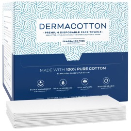 Dermacotton X-Large 100% Pure Cotton Face Towels - 100 Count Extra Large Disposable Wash Cloths for Face Washing, Makeup Removal & Acne Care | Ultra Soft, Hypoallergenic & Fragrance-Free