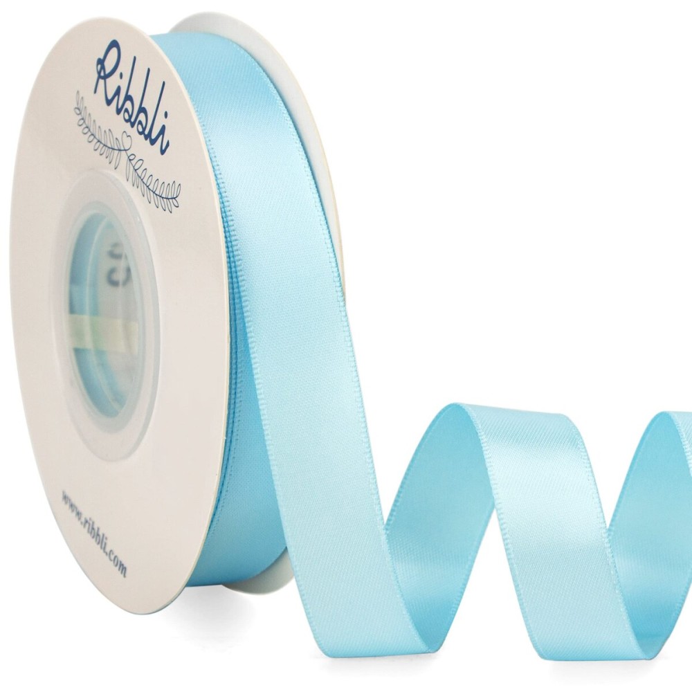 Ribbli Light Blue Satin Ribbon 5/8 inch x Continuous 25 Yards,Double Faced Satin Use for Craft, Gift Wrapping, Christmas Ornaments, Hair Bows, Bouquet Bows