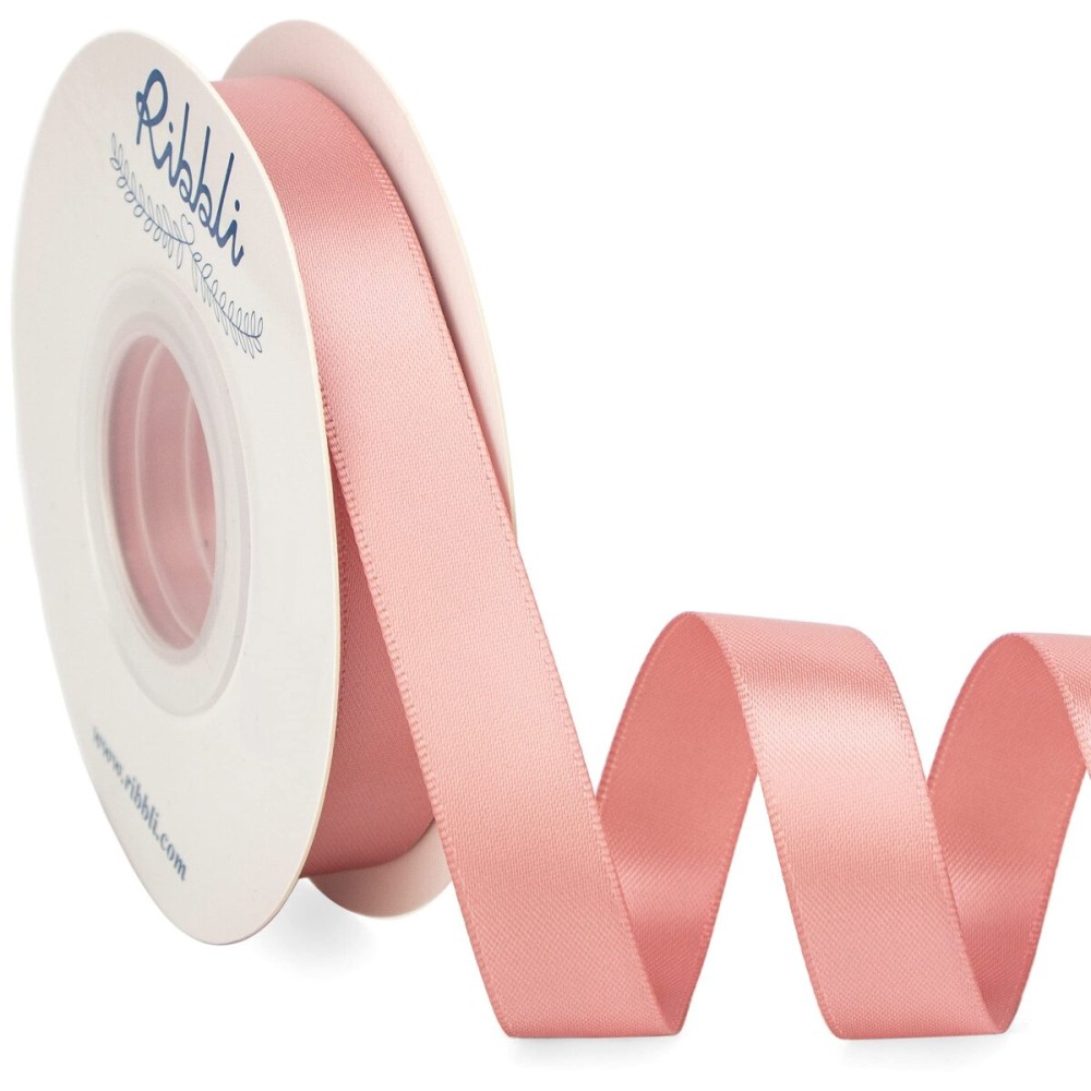 Ribbli Rose Gold Satin Ribbon 5/8 inch x Continuous 25 Yards,Double Faced Satin Use for Craft, Gift Wrapping, Christmas Ornaments, Hair Bows, Bouquet Bows
