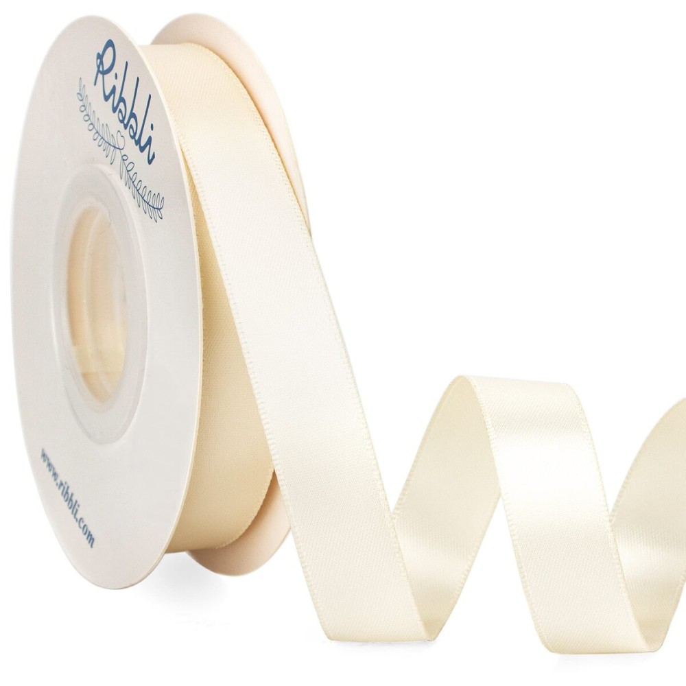 Ribbli Ivory Satin Ribbon 5/8 inch x Continuous 25 Yards,Double Faced Satin Use for Craft, Gift Wrapping, Christmas Ornaments, Hair Bows, Bouquet Bows