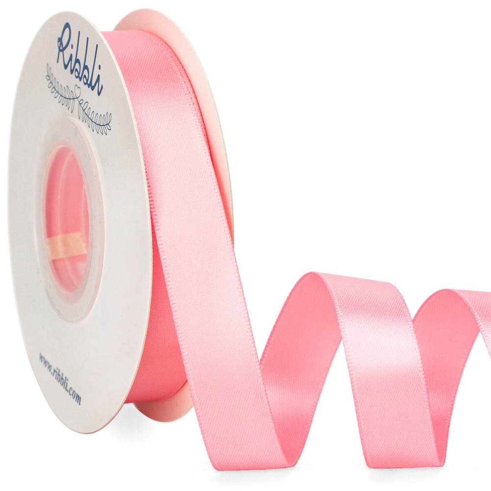 Ribbli Pink Satin Ribbon 5/8 inch x Continuous 25 Yards,Double Faced Satin Use for Craft, Gift Wrapping, Christmas Ornaments, Hair Bows, Bouquet Bows