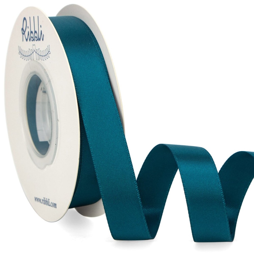 Ribbli Teal Satin Ribbon 5/8 inch x Continuous 25 Yards,Double Faced Satin Use for Craft, Gift Wrapping, Christmas Ornaments, Hair Bows, Bouquet Bows