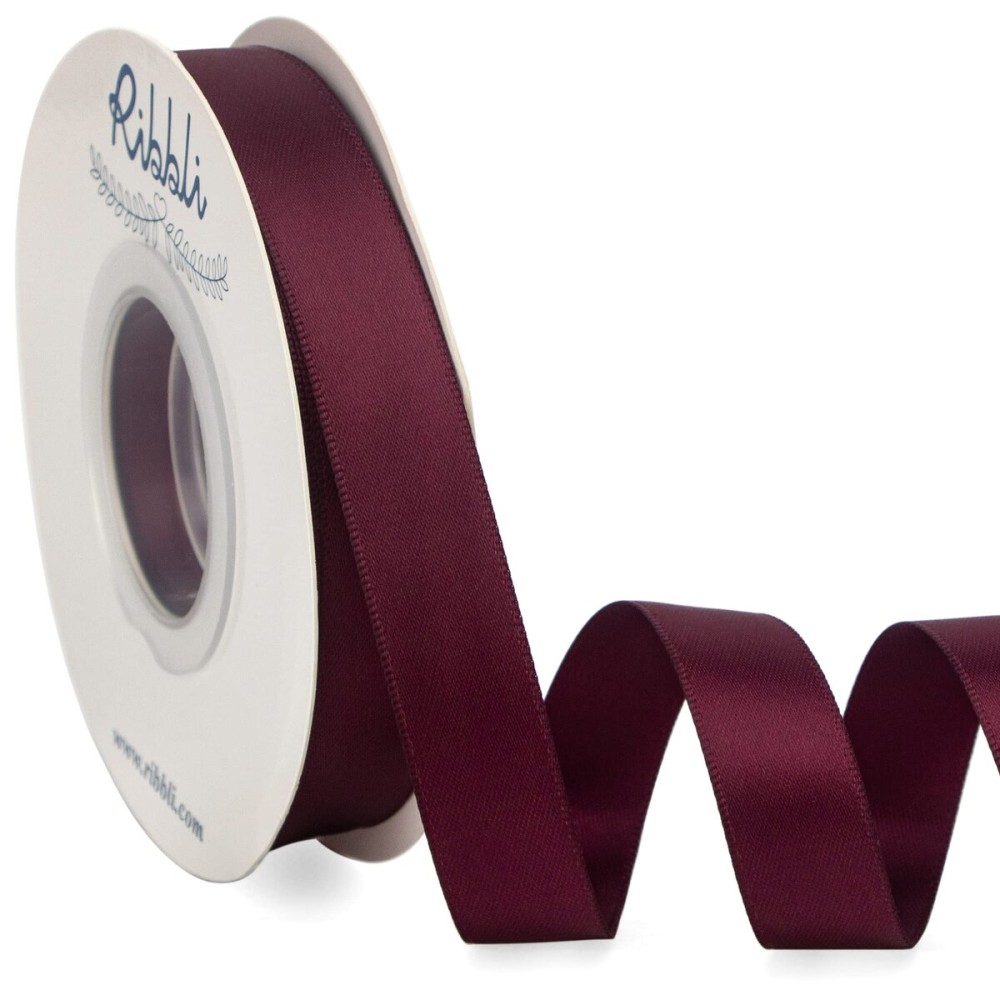 Ribbli Burgundy Satin Ribbon 5/8 inch x Continuous 25 Yards,Double Faced Satin Use for Craft, Gift Wrapping, Christmas Ornaments, Hair Bows, Bouquet Bows