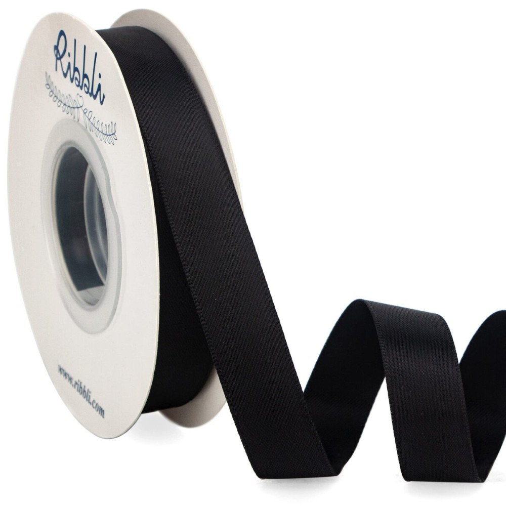 Ribbli Black Satin Ribbon 5/8 inch x Continuous 25 Yards,Double Faced Satin Use for Craft, Gift Wrapping, Christmas Ornaments, Hair Bows, Bouquet Bows