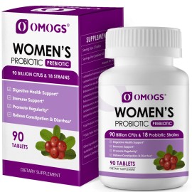 OMOGS Women\'s Probiotic, with Cranberry Extract, Organic Prebiotics & Vitamin C, 90 Billion CFUs,18 Strains, Help for Boost Immune, Digestive, Gut Health & Women\'s Health, Gluten & Soy Free,90 Tablets