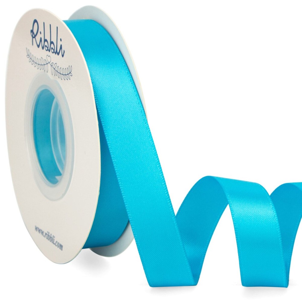 Ribbli Turquoise Blue Satin Ribbon 5/8 inch x Continuous 25 Yards,Double Faced Satin Use for Craft, Gift Wrapping, Christmas Ornaments, Hair Bows, Bouquet Bows