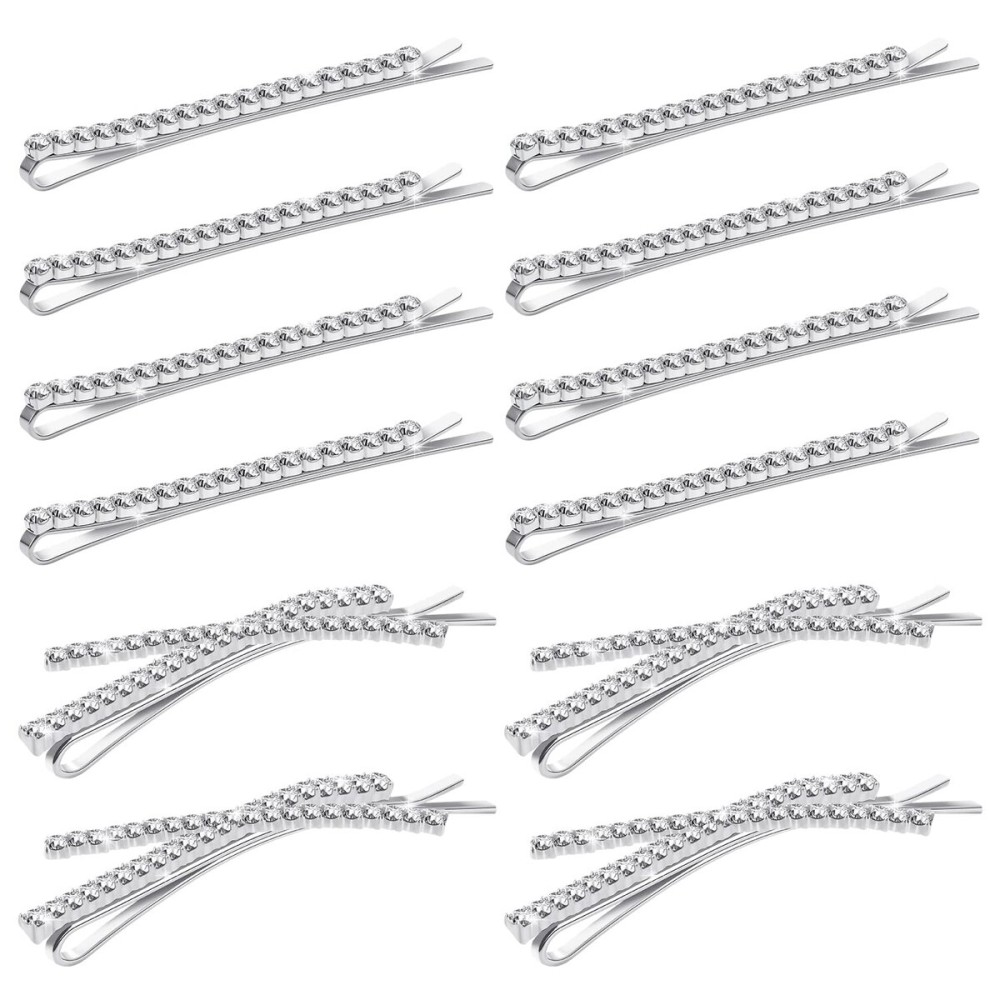 12 Pcs Rhinestone Bobby Pins, 8 Silver Metal Hair Clips 4 X Shaped Crystal Hair Pin Decorations for Lady Women Girls
