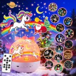 Pikoy Unicorn Toys for Girls Gifts, 15 Films+15 Lullaby Sound Machine for Kids Night Light Projector, Remote+Rechargeable Night Light for Kids Gifts, 360 Rotation Princess Mermaid Toddler Girl Toys