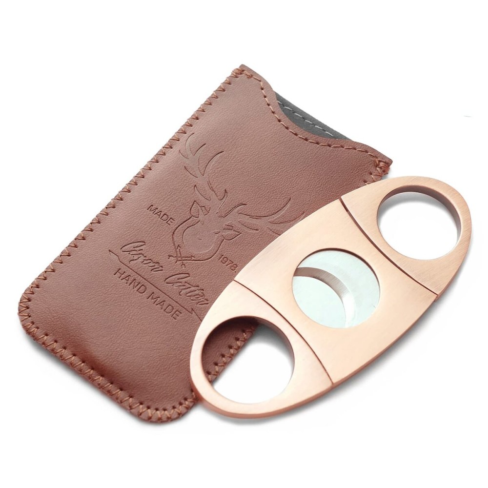 Stainless Steel Cigar Cutter Guillotine with Leather Pouch,Double Blade for a Precise Perfect Cut(Bronze Deer)