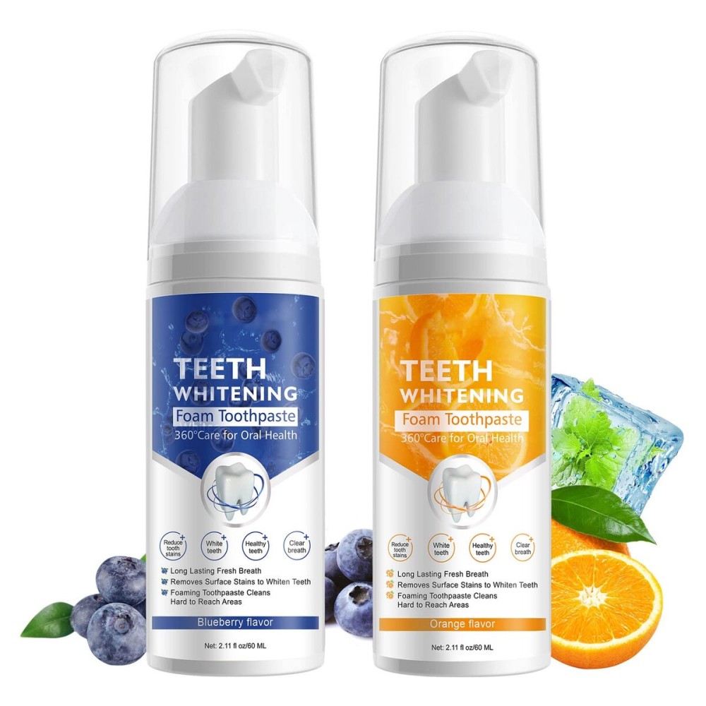 Teeth Whitening Toothpaste with Fluoride, Mousse Foam Toothpaste, 2 Pack Foam Toothpaste for U-Shape Electric Toothbrush, Oral Care-Toothpaste Replacement Natural Mouth Wash Water
