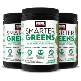 Force Factor Smarter Greens Daily Wellness Powder 3-Pack to Support Energy, Immunity & Digestion, Greens Powder, Superfood Powder with Vitamins, Minerals & Probiotics, Unflavored, 90 Servings