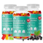 BIO VITALICA Sea Moss Gummies Elderberry BioVitalica - Vitamin C D + Zinc - Irish Seamoss Vegan Gummy with Sea Moss Gel & Powder for Immunity, Detox - for Adults and Kids (3Packs)