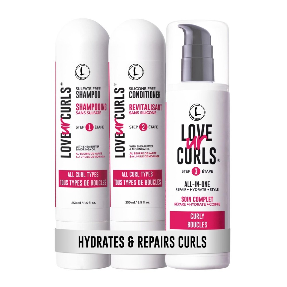 Love Ur Curls - Shampoo & Conditioner Set with All in One Curl Cream Styler for Curly Hair, 3 Step System for Repair and Moisturizing