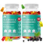 BIO VITALICA Sea Moss Gummies Elderberry BioVitalica - Vitamin C D + Zinc - Irish Seamoss Vegan Gummy with Sea Moss Gel & Powder for Immunity, Detox - for Adults and Kids (2Packs)