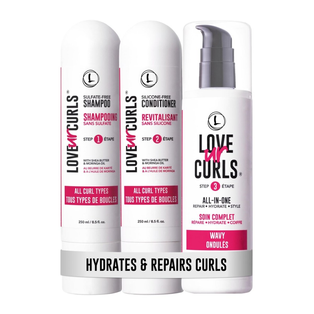 Love Ur Curls - Shampoo & Conditioner Set with All in One Curl Cream Styler for Wavy Hair, 3 Step System for Repair and Moisturizing