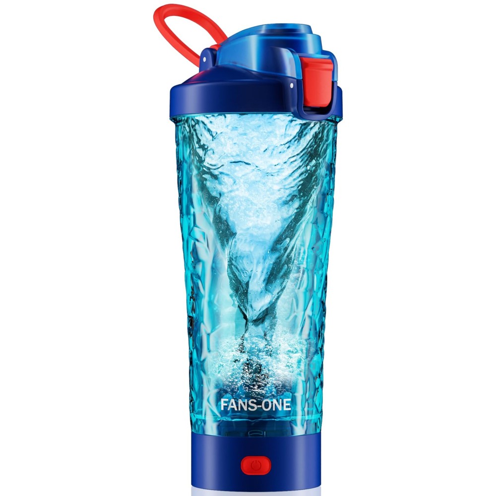 FANS-ONE Electric Protein Shaker Bottle, 24oz Lockable Electric Blender Cup, Tritan USB Rechargeable Protein Shake Mixer, Blender Shaker Cups for Protein Shakes, Blue