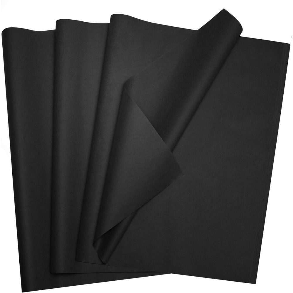Bobobag 100 Sheets 20X14 Black Tissue Paper Bulk for Gift Bags Wrapping Paper, Halloween Birthday Showers Arts Craft Party Favor Decoration
