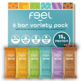 Feel Vegan Protein Bars | Variety Pack | Keto | Gluten Free | Organic | 15g Protein | Low Carb | Dairy Free | 6 Flavors | Non GMO | Soy Free | Grain Free - 6 Pack