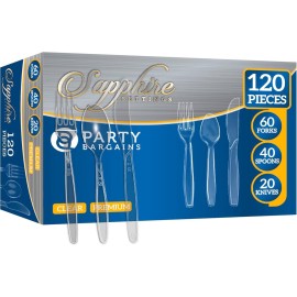 Party Bargains Disposable Cutlery Set [Sapphire] - [120 Count] Clear Heavy Duty & Solid Disposable Silverware Utensils Set, Perfect for Weddings, Buffets, Luncheons