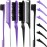 12 Piece Nylon Brushes Set for Grooming - Salon Teasing Brush, Double-Sided Edge Brush, Smooth Comb, Rat Tail Combs with Duckbill Clips for Women and Girls (Purple, Black)