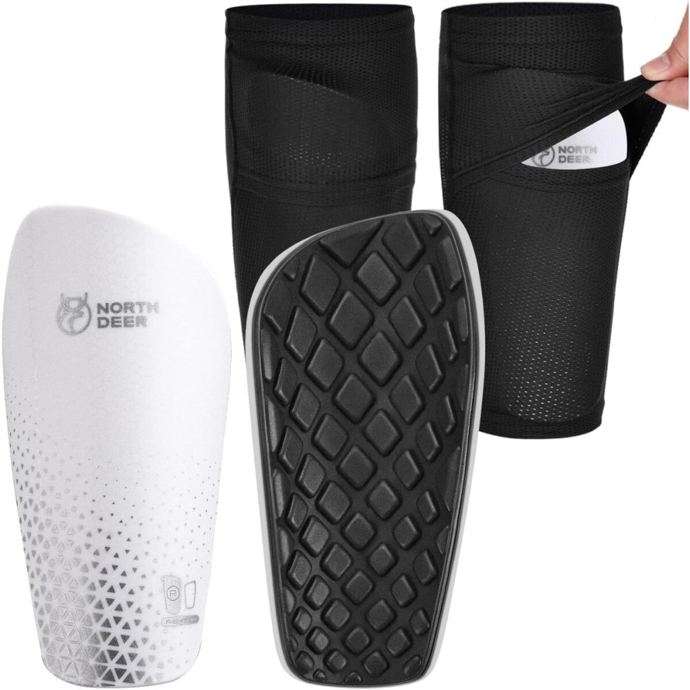 Soccer Shin Pads for incl. Sleeves with Optimized Insert Pocket - Protective Soccer Equipment for Kids Adults (White M)
