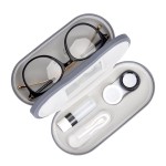 Muf 2 in 1 Contact Lens Case and Glasses Case, Double Sided Design with Mirror, Portable Travel Kit with Tweezer, Remover and Solution Bottle, Grey