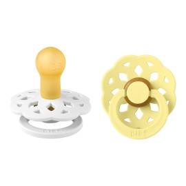 BIBS Boheme Pacifiers 2 Pack BPA Free Cherry Shape Nipple Natural Rubber Latex Made in Denmark |White/Sunshine | Size 0-6 Months