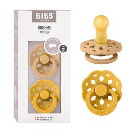 BIBS Boheme Pacifiers 2 Pack BPA Free Cherry Shape Nipple Size 2 (6-18 Months) Desert Sand/Honey Bee