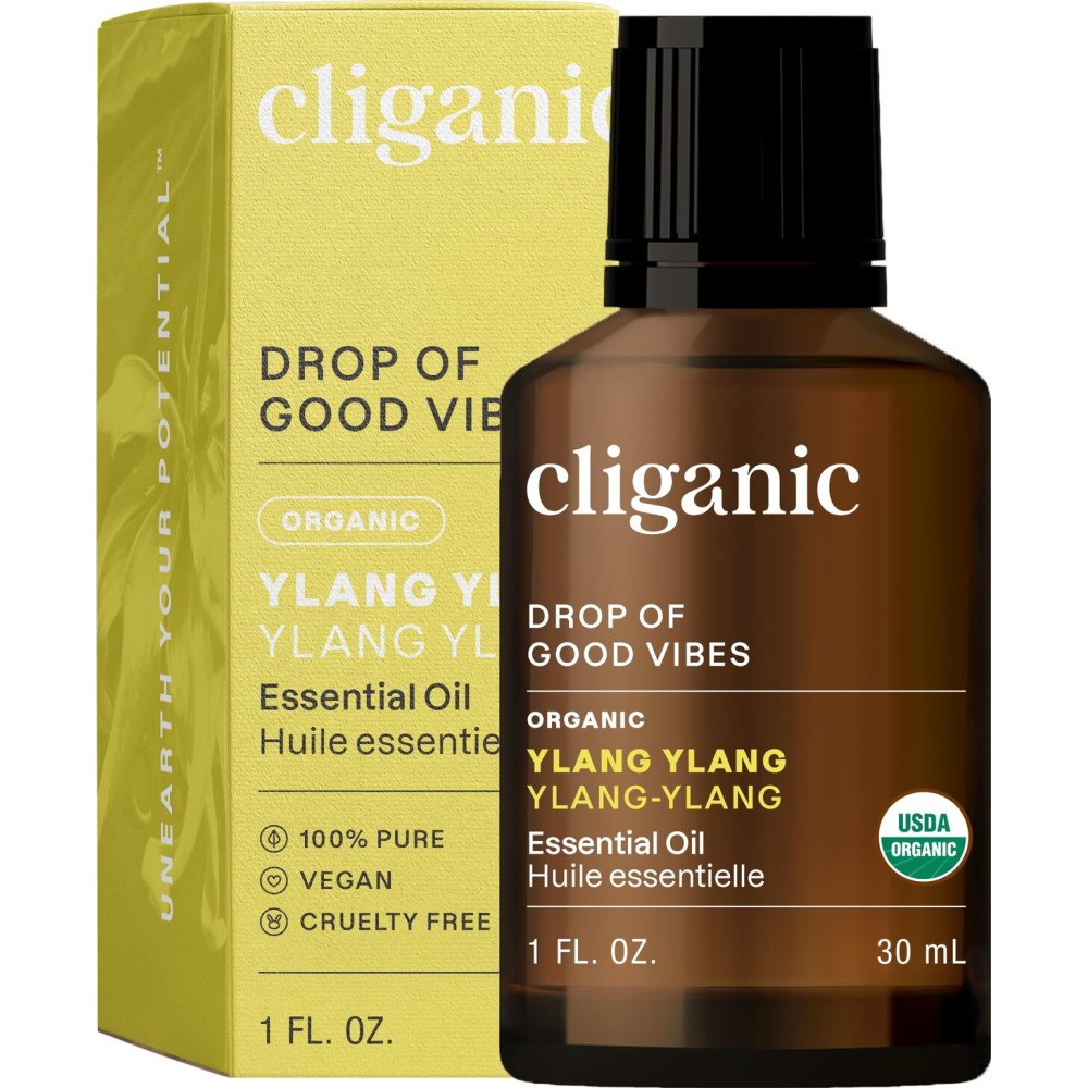 Cliganic Organic Ylang Ylang Essential Oil, 100% Pure Natural for Aromatherapy | Non-GMO Verified (Packaging May Vary)