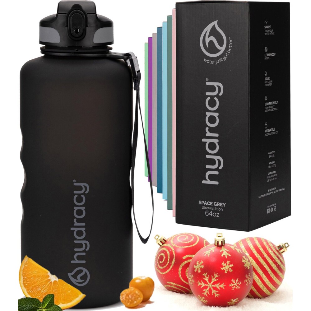 Hydracy 2L Large Water Bottle, Shatterproof, BPA Free Tritan Plastic, Leakproof, Zero Condensation, With Detachable Carry Strap, Spillproof Lid, Convenient Silicon Spout, Ideal for Gym, Yoga